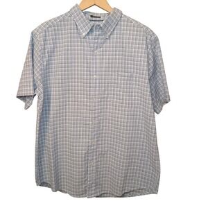 St. John's Bay Men's‎ Plaid Shirt Large Blue White Checkered Short Sleeve Large